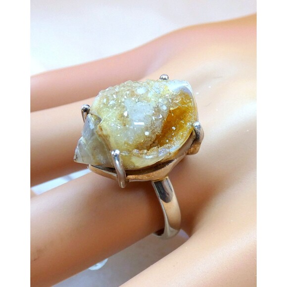 Spiralite Fossilized Quartz Crystal Shell Sterling Silver Ring Size 8 RARE - Picture 1 of 10